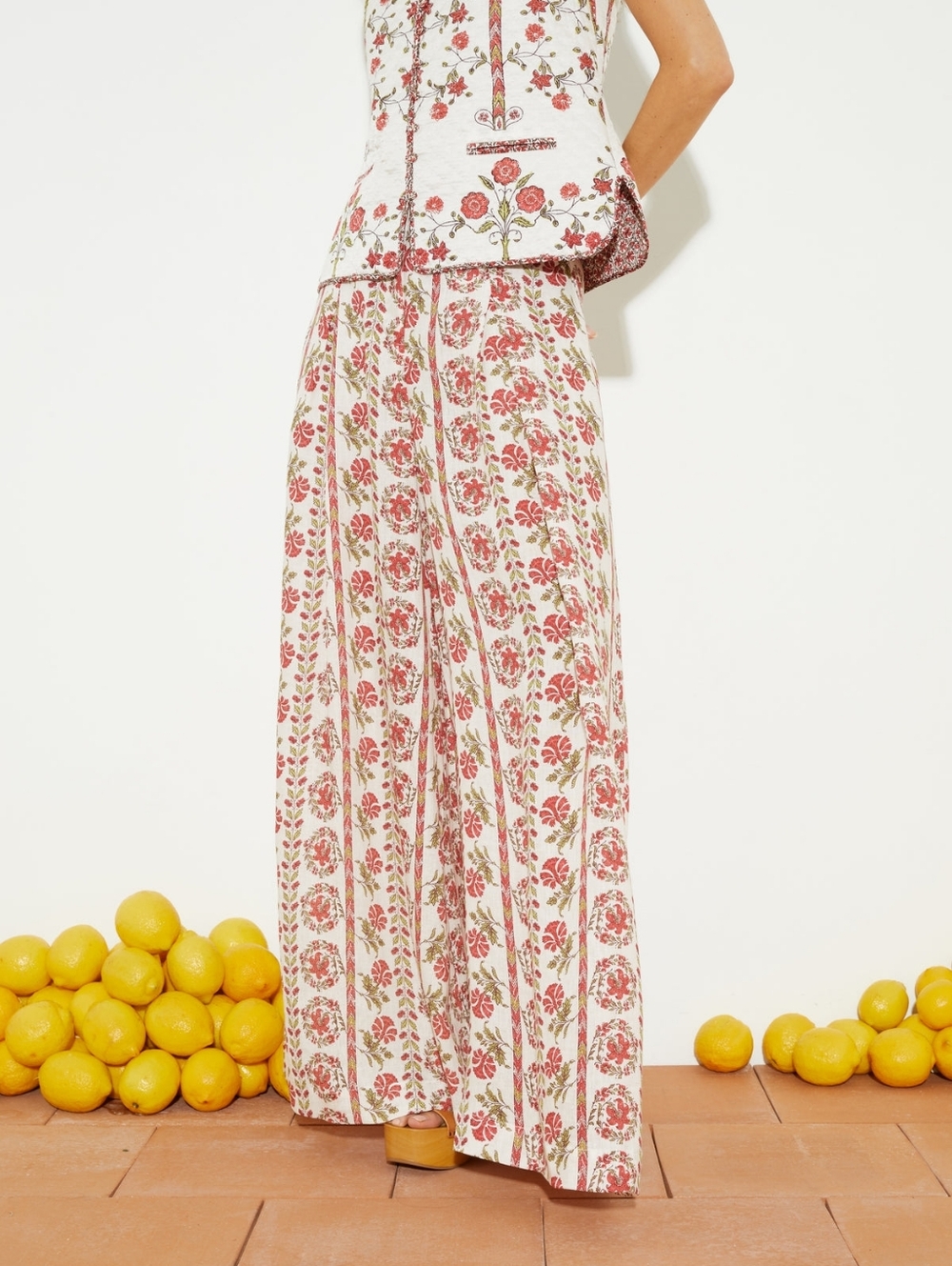 Boteh Ceres Tailored Floral Linen Pants Wide Leg